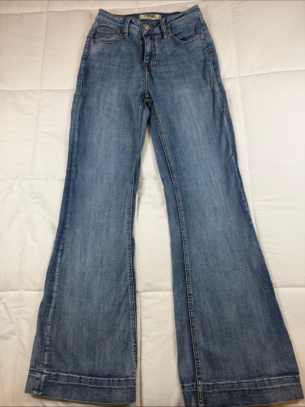 Rock & Roll High-Rise Blue Flare Jeans with Subtle Fade 28x34
